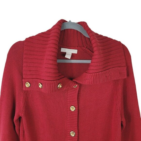Banana Republic Medium Cardigan Sweater Red Gold Buttons Turtleneck Holidays - Picture 2 of 9